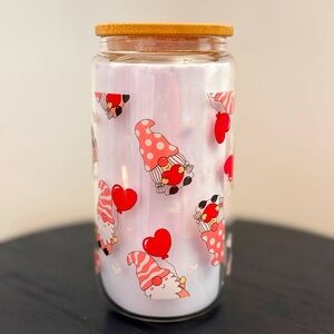 Gnome Heart Glass Jar with Bamboo Lid